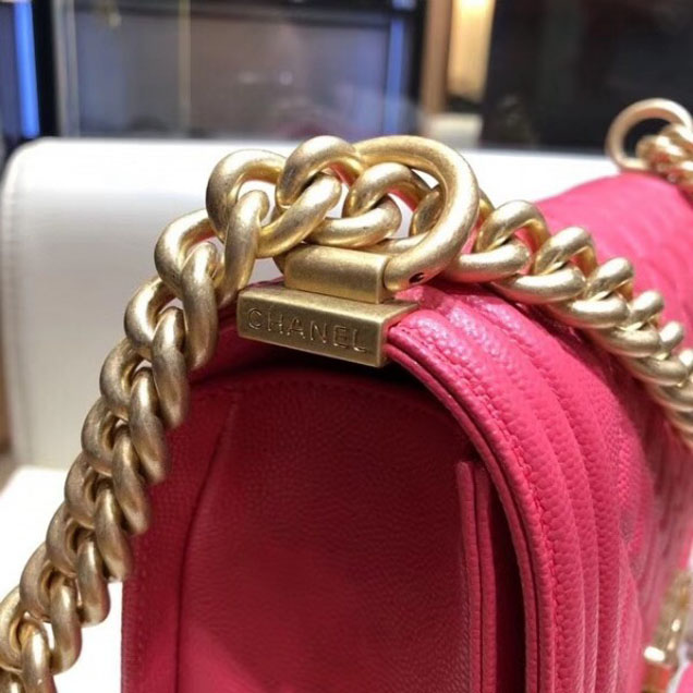 Chanel Medium Boy Flap Shoulder Bag A67086 in Original Caviar Leather Dark Pink with Gold Hardware