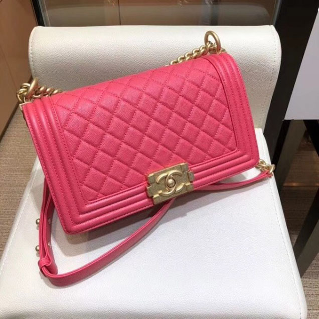 Chanel Medium Boy Flap Shoulder Bag A67086 in Original Caviar Leather Dark Pink with Gold Hardware