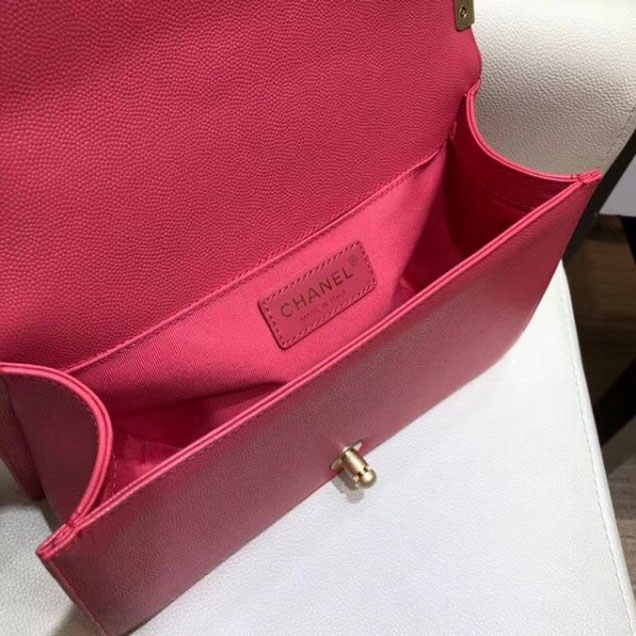 Chanel Medium Boy Flap Shoulder Bag A67086 in Original Caviar Leather Dark Pink with Gold Hardware