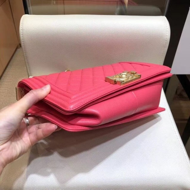 Chanel Medium Boy Flap Shoulder Bag A67086 in Original Caviar Leather Dark Pink with Gold Hardware