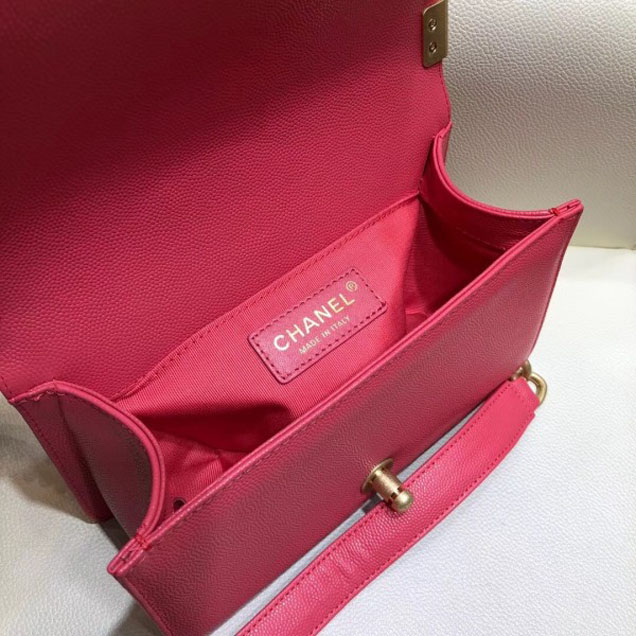Chanel Small Boy Flap Shoulder Bag in Original Caviar Leather Dark Pink with Gold Hardware