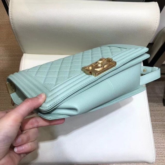 Chanel Medium Boy Flap Shoulder Bag A67086 in Original Caviar Leather Turquoise with Gold Hardware