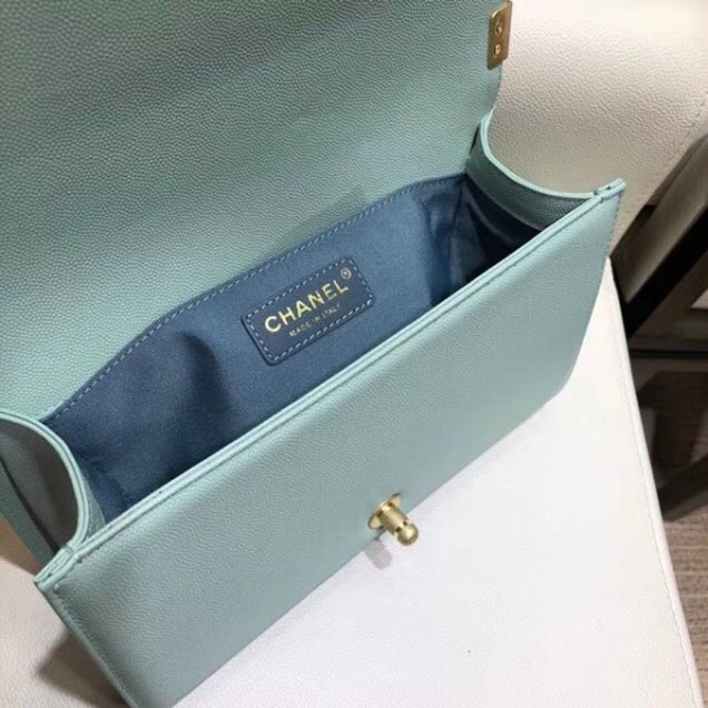 Chanel Medium Boy Flap Shoulder Bag A67086 in Original Caviar Leather Turquoise with Gold Hardware