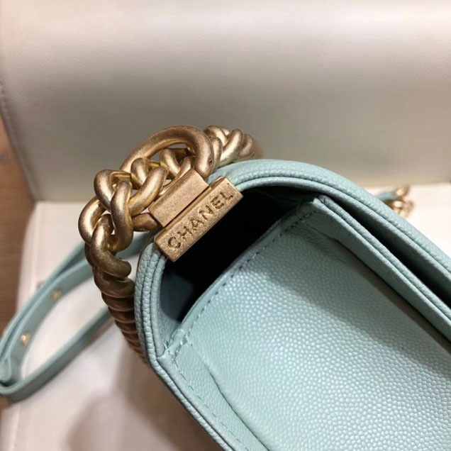 Chanel Small Boy Flap Shoulder Bag in Original Caviar Leather Turquoise with Gold Hardware
