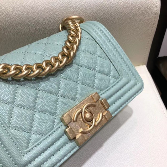 Chanel Small Boy Flap Shoulder Bag in Original Caviar Leather Turquoise with Gold Hardware