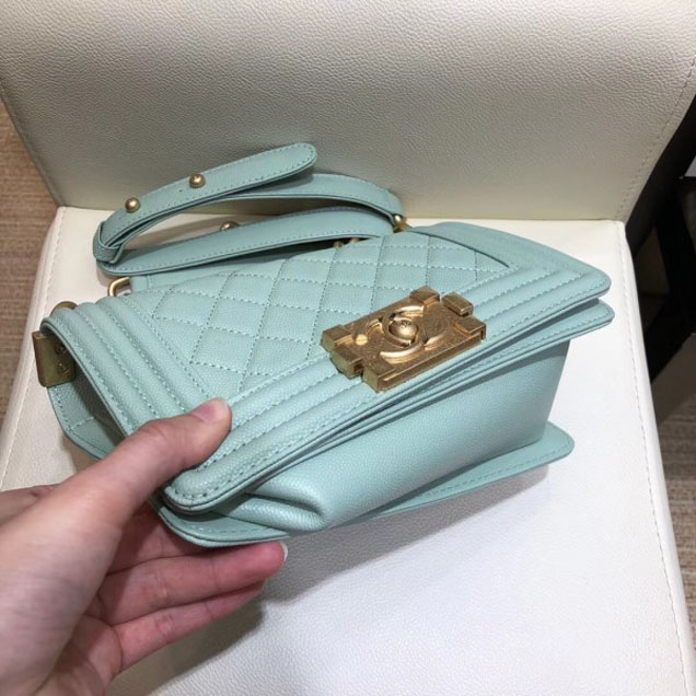 Chanel Small Boy Flap Shoulder Bag in Original Caviar Leather Turquoise with Gold Hardware