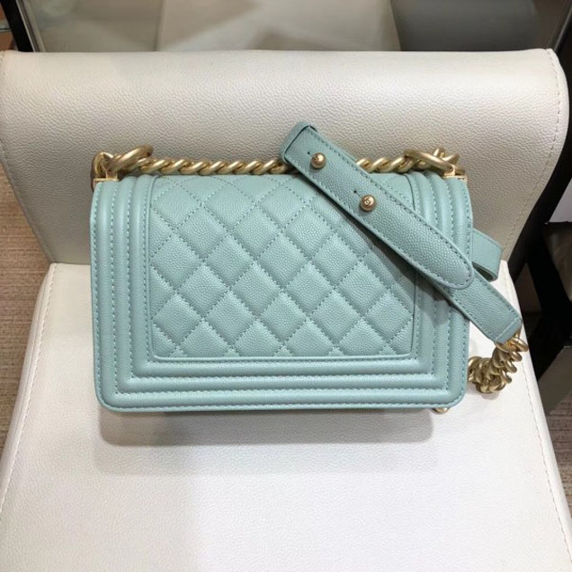Chanel Small Boy Flap Shoulder Bag in Original Caviar Leather Turquoise with Gold Hardware