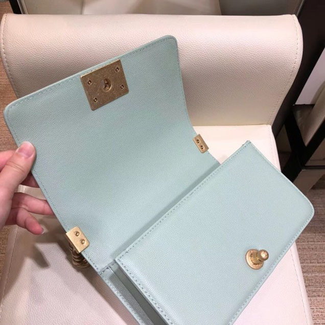 Chanel Small Boy Flap Shoulder Bag in Original Caviar Leather Turquoise with Gold Hardware