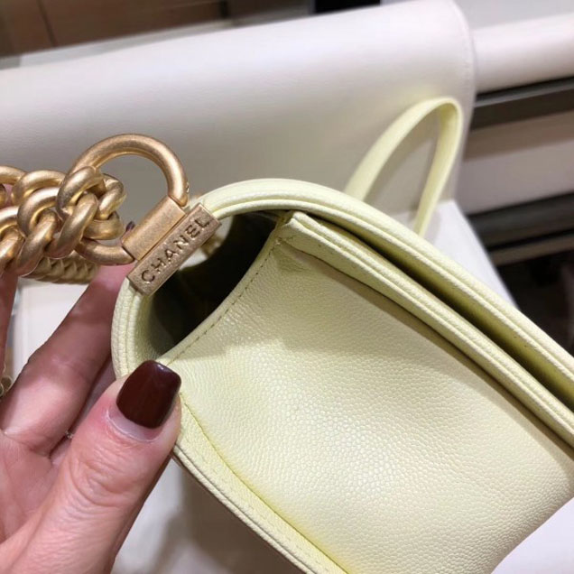 Chanel Medium Boy Flap Shoulder Bag A67086 in Original Caviar Leather Light Yellow with Gold Hardware
