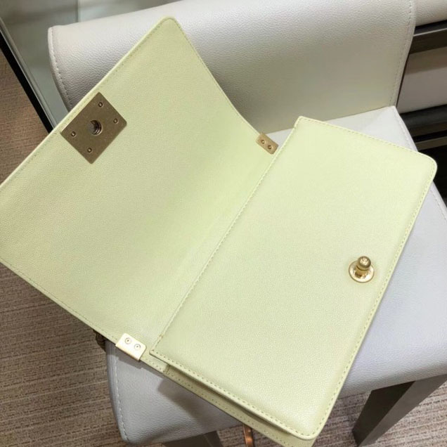 Chanel Medium Boy Flap Shoulder Bag A67086 in Original Caviar Leather Light Yellow with Gold Hardware