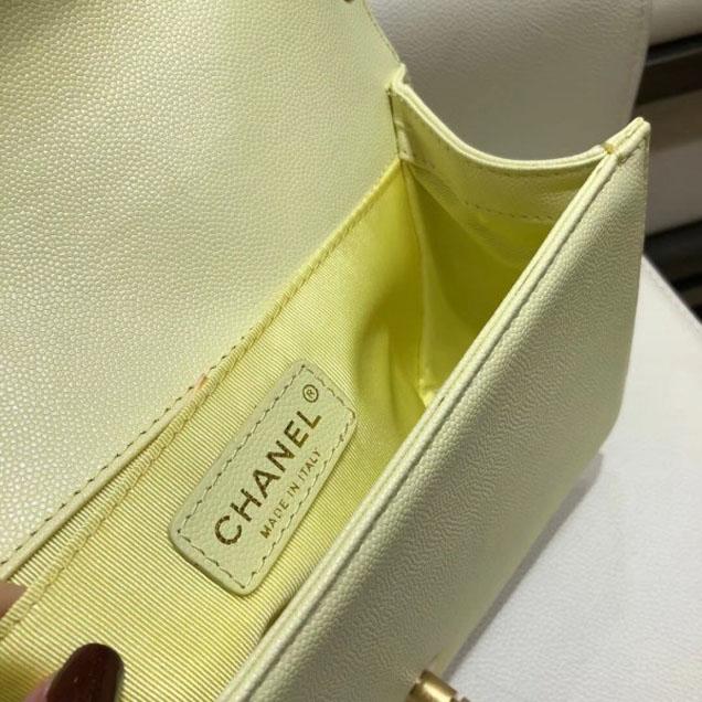 Chanel Medium Boy Flap Shoulder Bag A67086 in Original Caviar Leather Light Yellow with Gold Hardware