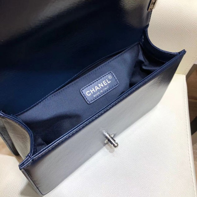 Chanel Medium Metallic Crumpled Waxy Leather Resin Boy Flap Shoulder Bag Royal Blue