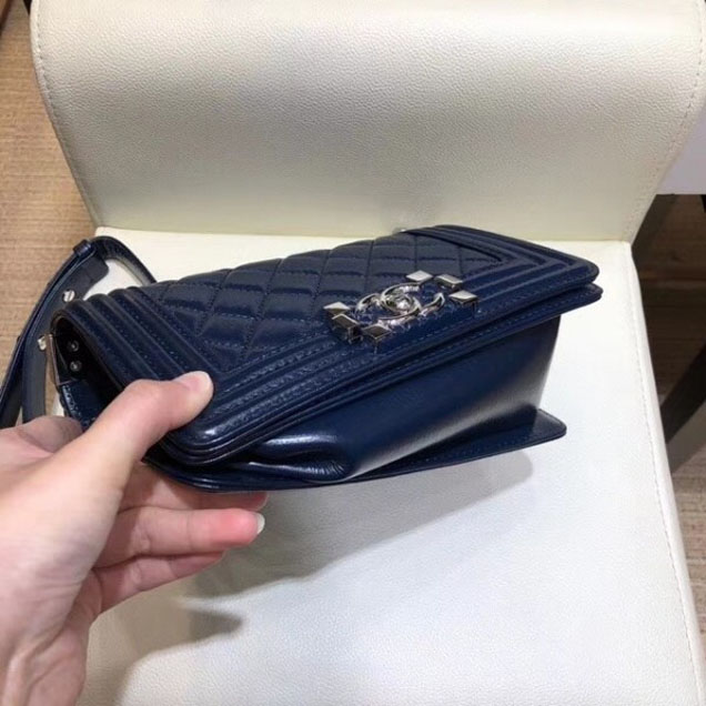 Chanel Small Metallic Crumpled Waxy Leather Resin Boy Flap Shoulder Bag Royal Blue