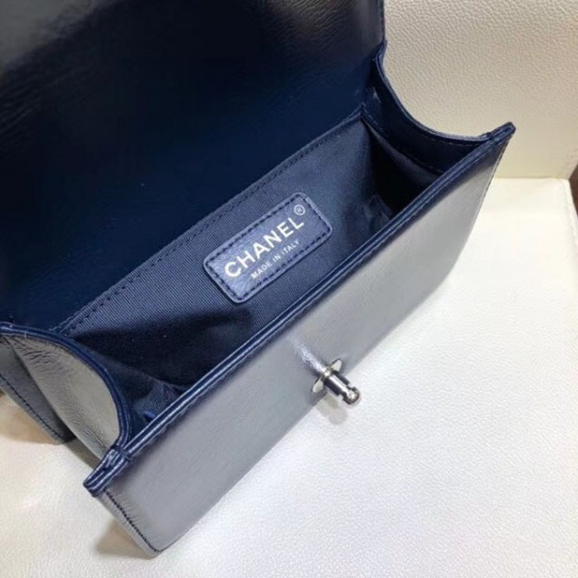 Chanel Small Metallic Crumpled Waxy Leather Resin Boy Flap Shoulder Bag Royal Blue