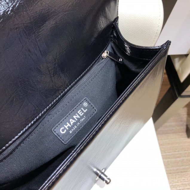 Chanel New Medium Metallic Crumpled Waxy Leather Resin Boy Flap Shoulder Bag Black