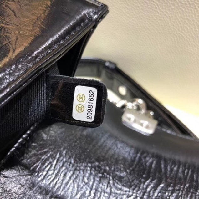 Chanel Medium Metallic Crumpled Waxy Leather Resin Boy Flap Shoulder Bag Black