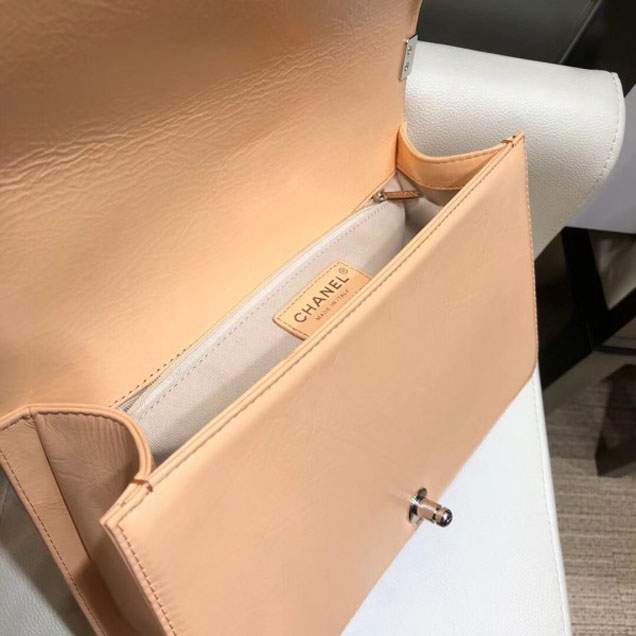 Chanel New Medium Metallic Crumpled Waxy Leather Resin Boy Flap Shoulder Bag Apricot