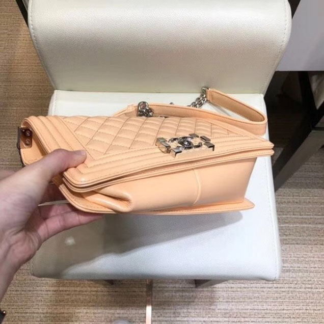 Chanel Medium Metallic Crumpled Waxy Leather Resin Boy Flap Shoulder Bag Apricot