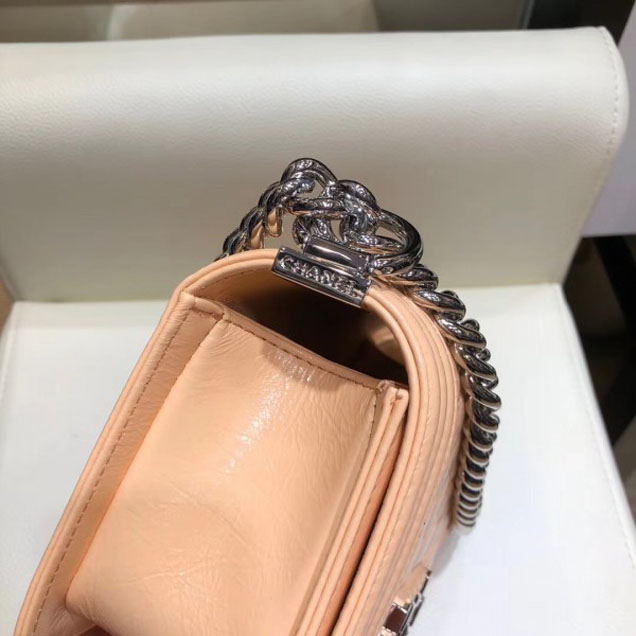 Chanel Small Metallic Crumpled Waxy Leather Resin Boy Flap Shoulder Bag Apricot