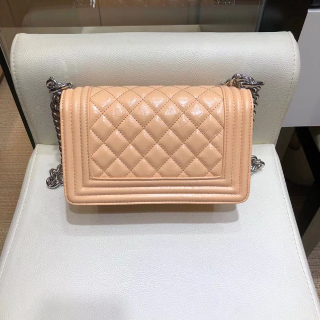 Chanel Small Metallic Crumpled Waxy Leather Resin Boy Flap Shoulder Bag Apricot