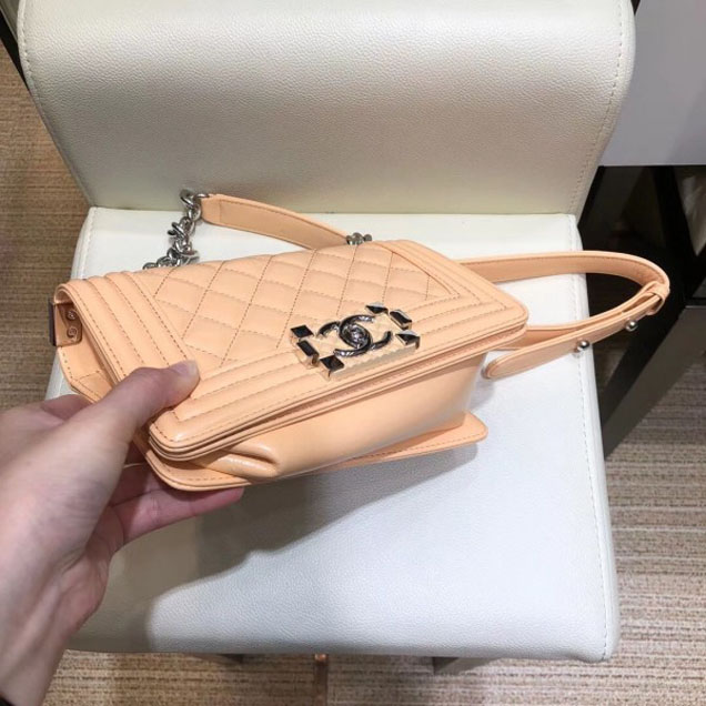 Chanel Small Metallic Crumpled Waxy Leather Resin Boy Flap Shoulder Bag Apricot