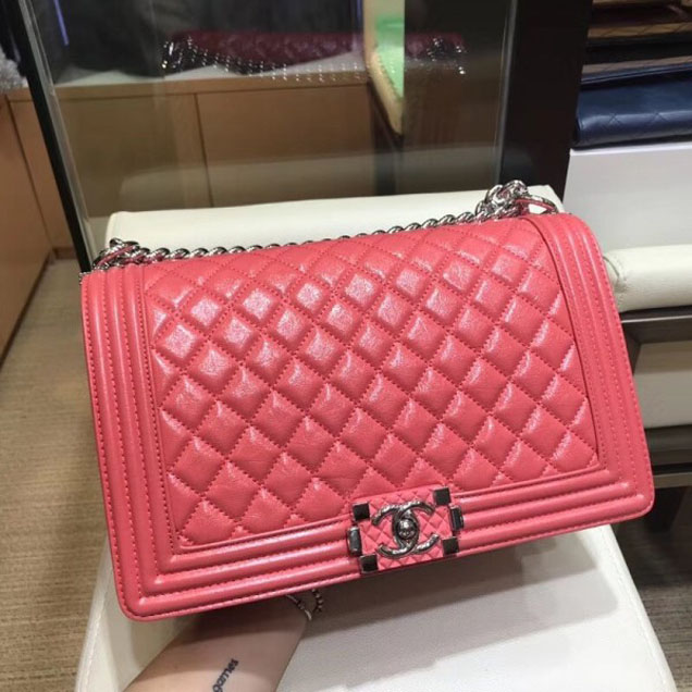Chanel New Medium Metallic Crumpled Waxy Leather Resin Boy Flap Shoulder Bag Dark Pink