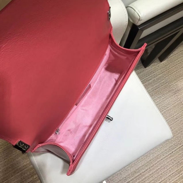 Chanel New Medium Metallic Crumpled Waxy Leather Resin Boy Flap Shoulder Bag Dark Pink