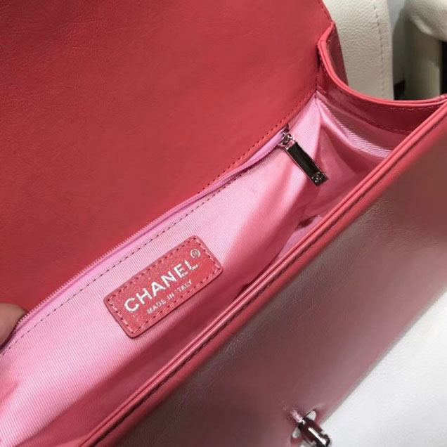 Chanel New Medium Metallic Crumpled Waxy Leather Resin Boy Flap Shoulder Bag Dark Pink