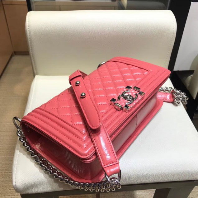 Chanel Medium Metallic Crumpled Waxy Leather Resin Boy Flap Shoulder Bag Dark Pink