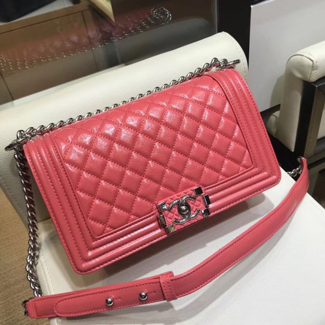 Chanel Medium Metallic Crumpled Waxy Leather Resin Boy Flap Shoulder Bag Dark Pink