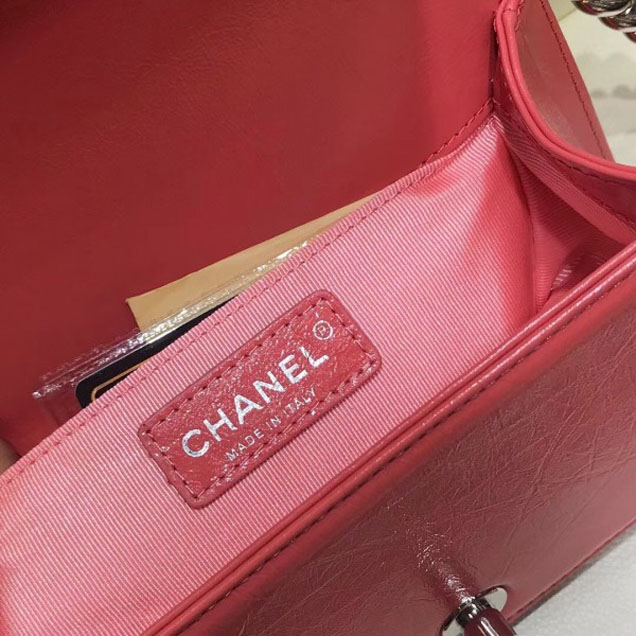 Chanel Small Metallic Crumpled Waxy Leather Resin Boy Flap Shoulder Bag Dark Pink