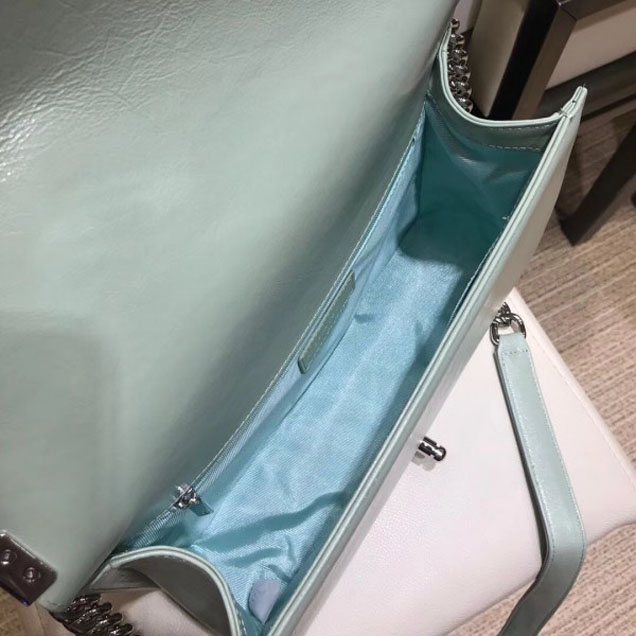 Chanel New Medium Metallic Crumpled Waxy Leather Resin Boy Flap Shoulder Bag Light Green