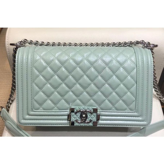 Chanel Medium Metallic Crumpled Waxy Leather Resin Boy Flap Shoulder Bag Light Green