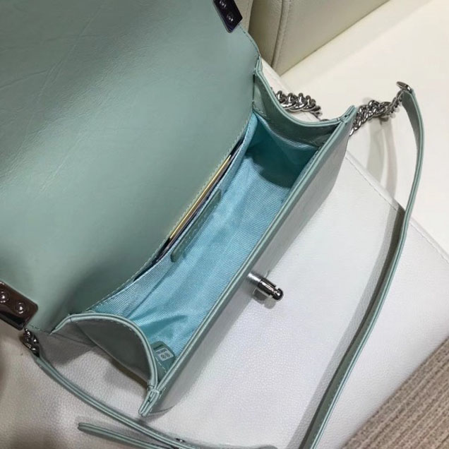 Chanel Medium Metallic Crumpled Waxy Leather Resin Boy Flap Shoulder Bag Light Green