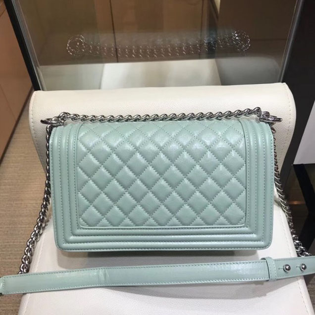 Chanel Medium Metallic Crumpled Waxy Leather Resin Boy Flap Shoulder Bag Light Green