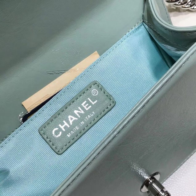 Chanel Medium Metallic Crumpled Waxy Leather Resin Boy Flap Shoulder Bag Light Green