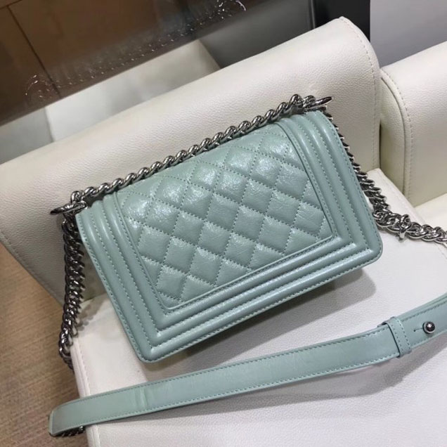 Chanel Small Metallic Crumpled Waxy Leather Resin Boy Flap Shoulder Bag Light Green