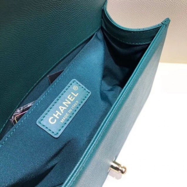 Chanel Medium Caviar Leather Chevron Boy Flap Shoulder Bag Emerald Green with Gold Hardware 2018