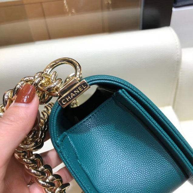 Chanel Small Caviar Leather Chevron Boy Flap Shoulder Bag Emerald Green with Gold Hardware 2018