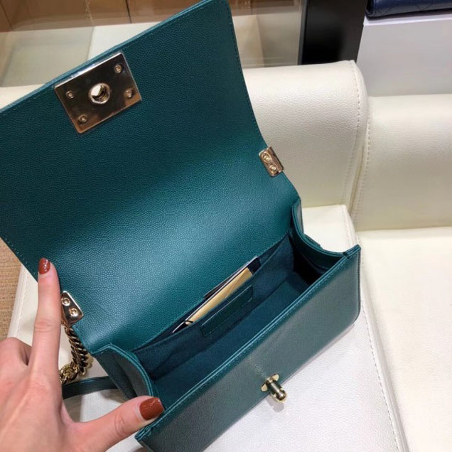 Chanel Small Caviar Leather Chevron Boy Flap Shoulder Bag Emerald Green with Gold Hardware 2018