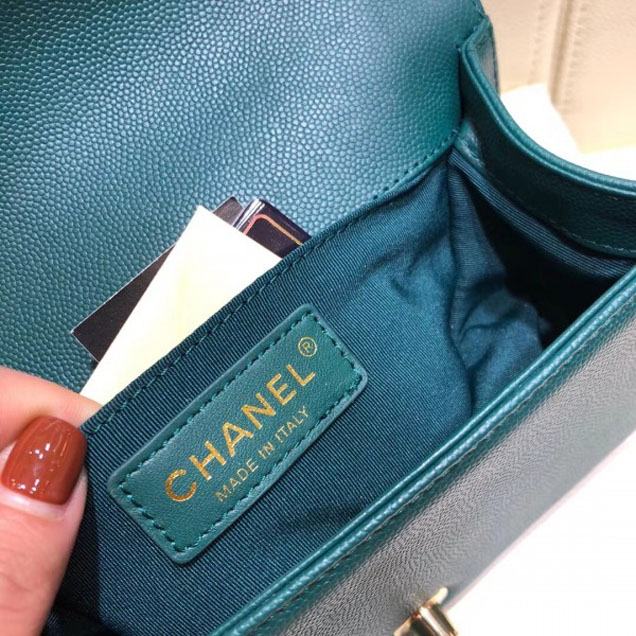 Chanel Small Caviar Leather Chevron Boy Flap Shoulder Bag Emerald Green with Gold Hardware 2018