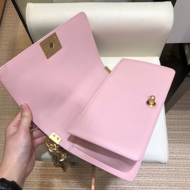 Chanel Medium Caviar Leather Chevron Boy Flap Shoulder Bag Light Pink with Gold Hardware 2018