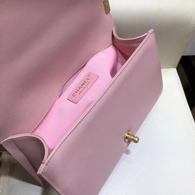 Chanel Medium Caviar Leather Chevron Boy Flap Shoulder Bag Light Pink with Gold Hardware 2018