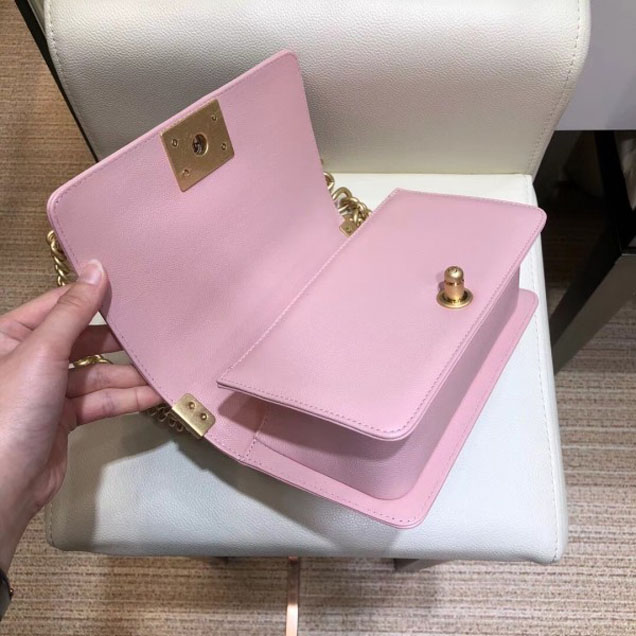 Chanel Small Caviar Leather Chevron Boy Flap Shoulder Bag Light Pink with Gold Hardware 2018