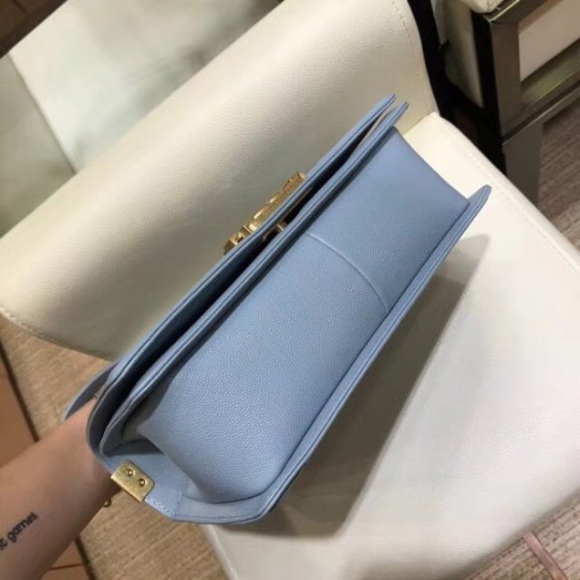 Chanel Medium Caviar Leather Chevron Boy Flap Shoulder Bag Light Gray with Gold Hardware 2018