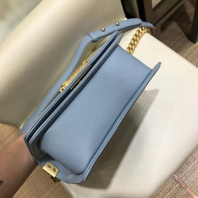 Chanel Small Caviar Leather Chevron Boy Flap Shoulder Bag Light Gray with Gold Hardware 2018