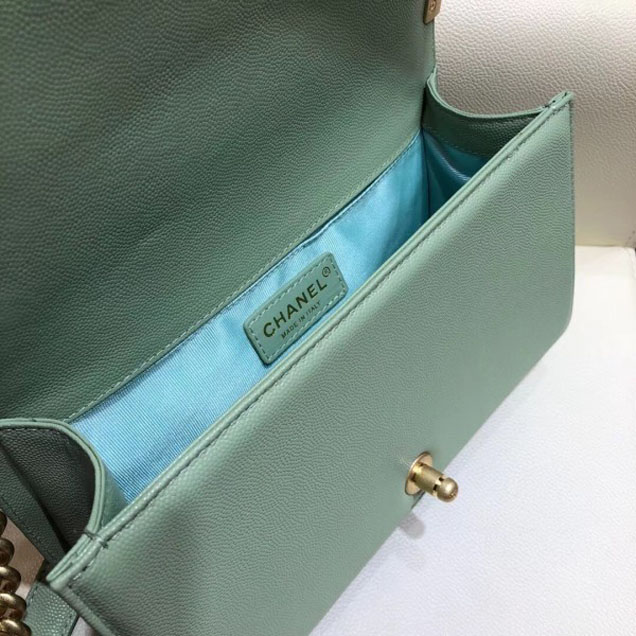 Chanel Medium Caviar Leather Chevron Boy Flap Shoulder Bag Light Green with Gold Hardware 2018