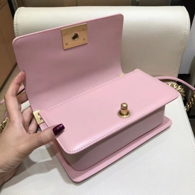 Chanel Small Lambskin Chevron Boy Flap Shoulder Bag Light Pink with Gold Hardware 2018
