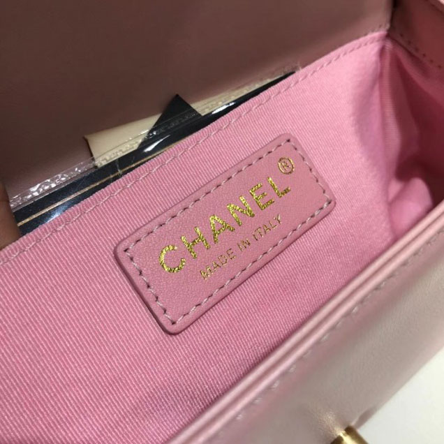 Chanel Small Lambskin Chevron Boy Flap Shoulder Bag Light Pink with Gold Hardware 2018
