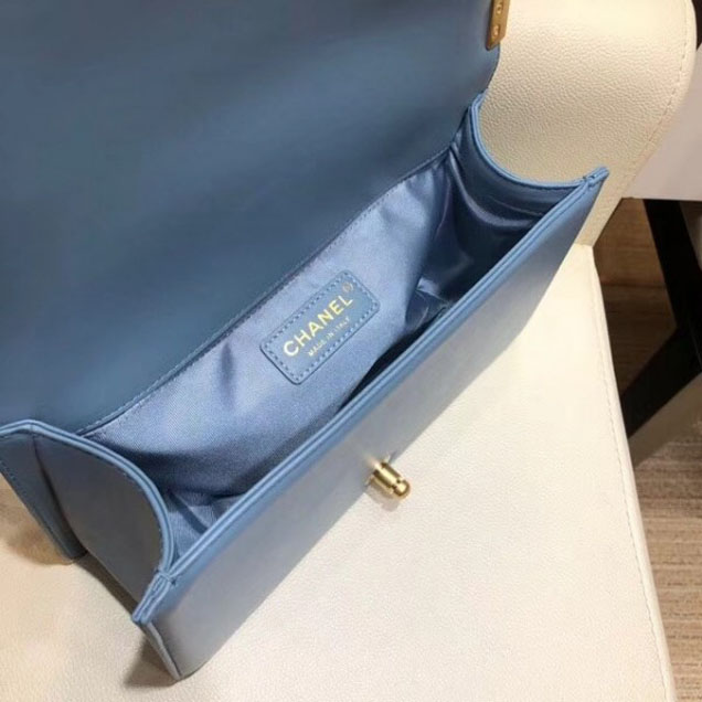 Chanel Medium Lambskin Chevron Boy Flap Shoulder Bag Denim Blue with Gold Hardware 2018